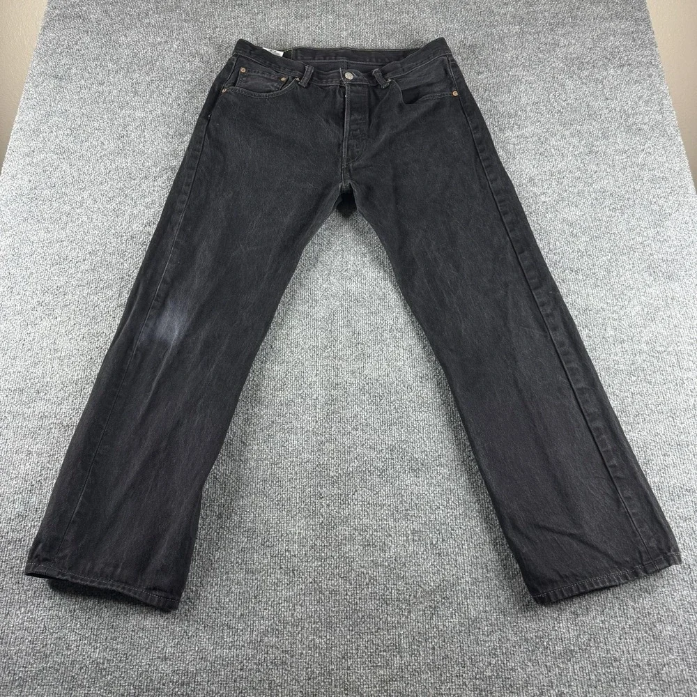 Levis 501 Jeans Mens 34x30 Black Regular Straight Charcoal Wash Denim Pants